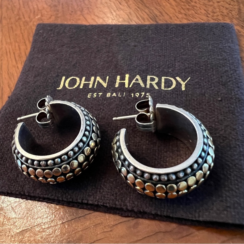 JOHN HARDY VINTAGE DOT HOOP EARRINGS 18K GOLD/ 925 SILVER